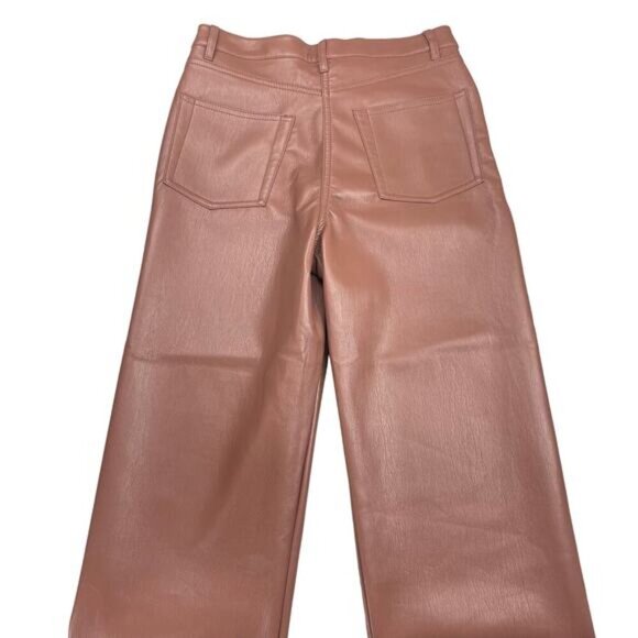 NWT WILFRED Aritzia Melina Cropped High Waisted Vegan Leather Pant Mocha Sz 4 - Picture 9 of 9